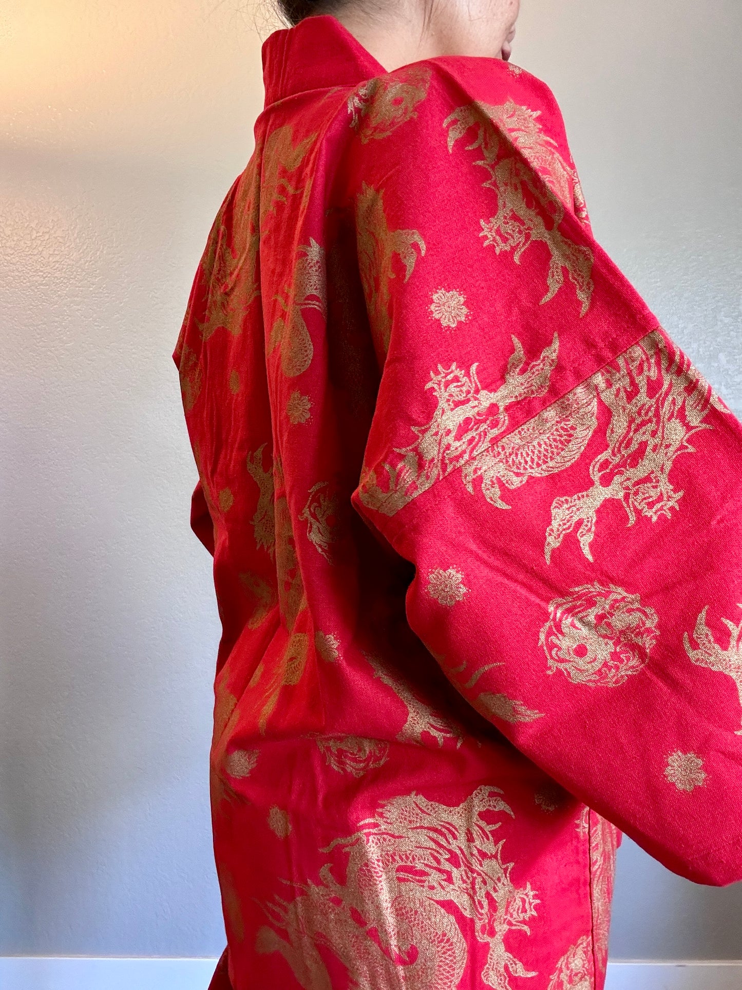 Unisex Cotton Kimono - Red and Gold Dragon