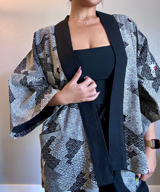 Unisex Cotton Kimono - Black Bunny