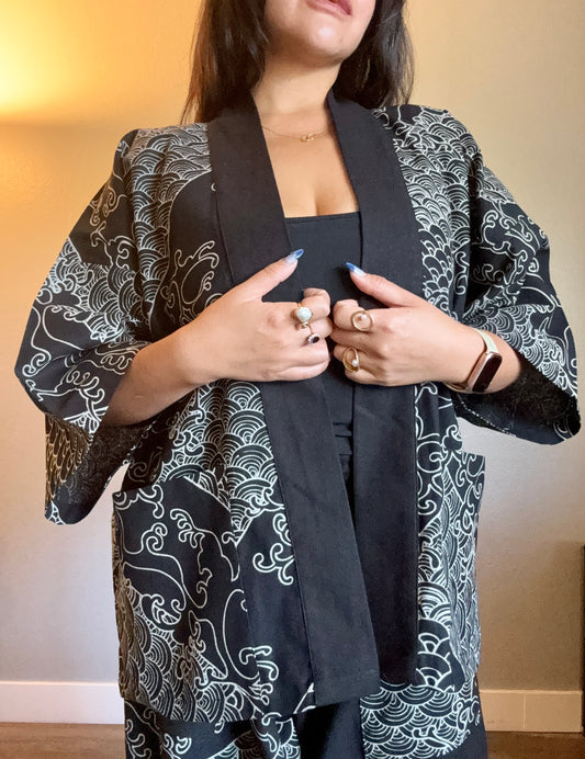 Unisex Cotton Kimono - Black Jap
