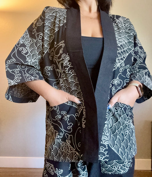 Unisex Cotton Kimono - Black Jap
