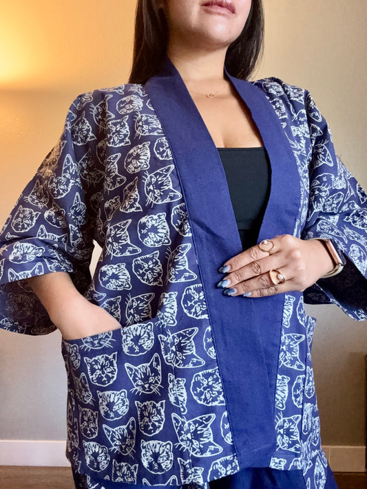 Unisex Cotton Kimono - Blue Sassy Catty