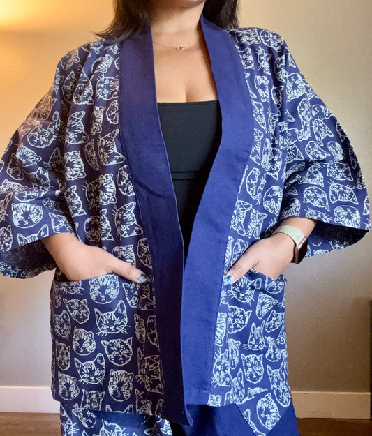 Unisex Cotton Kimono - Blue Sassy Catty