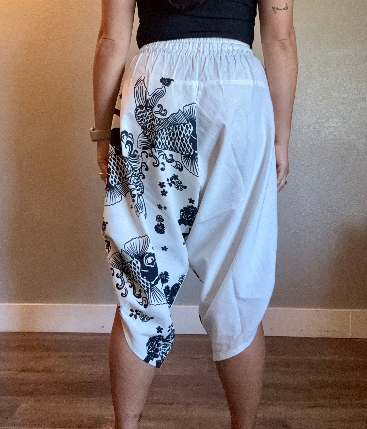 Unisex Cotton Shorts -White and Black Koi Fish