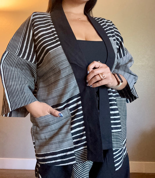 Unisex Cotton Kimono - Black Stripes