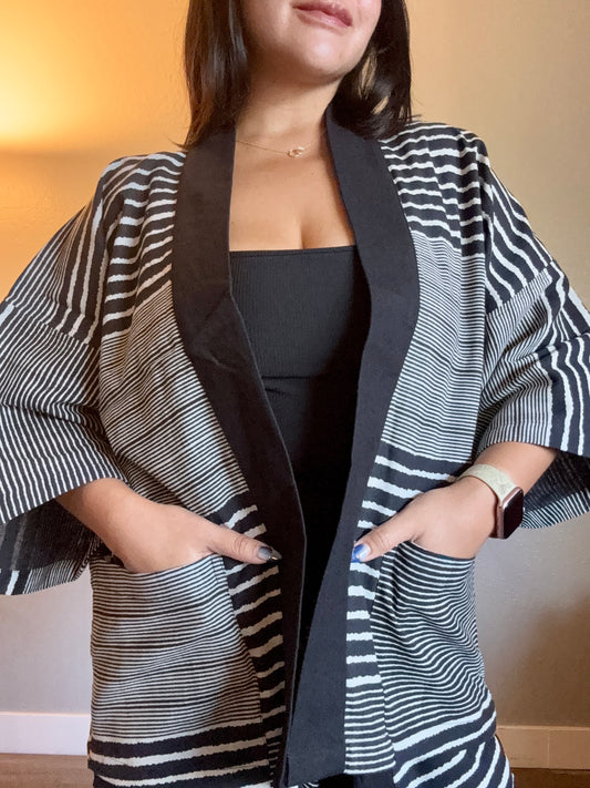 Unisex Cotton Kimono - Black Stripes