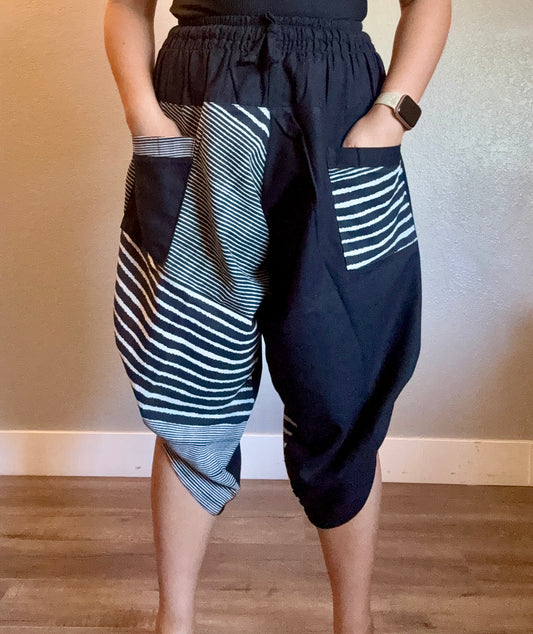 Unisex Cotton Shorts - Black Stripes