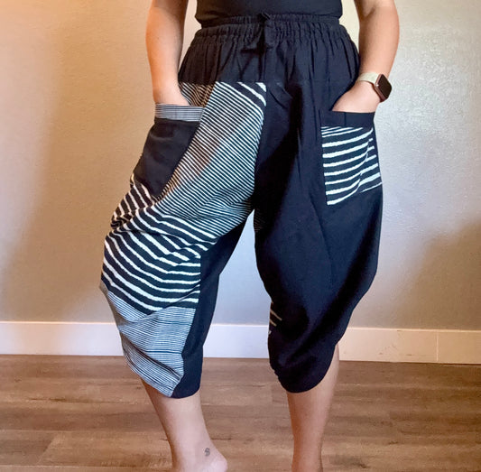 Unisex Cotton Shorts - Black Stripes