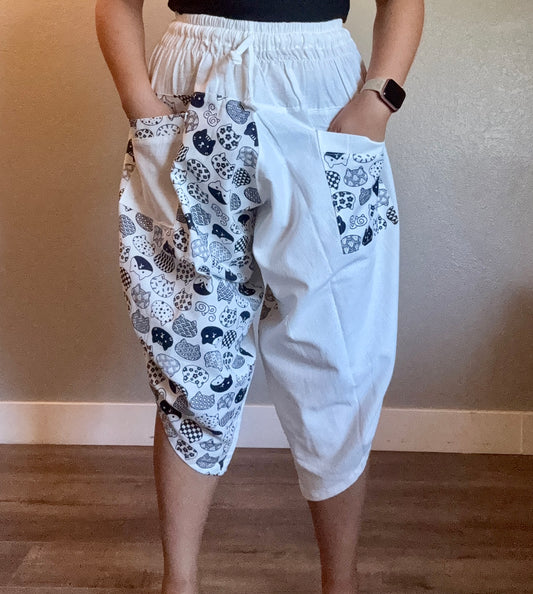 Unisex Cotton Shorts - White and Blue Neko