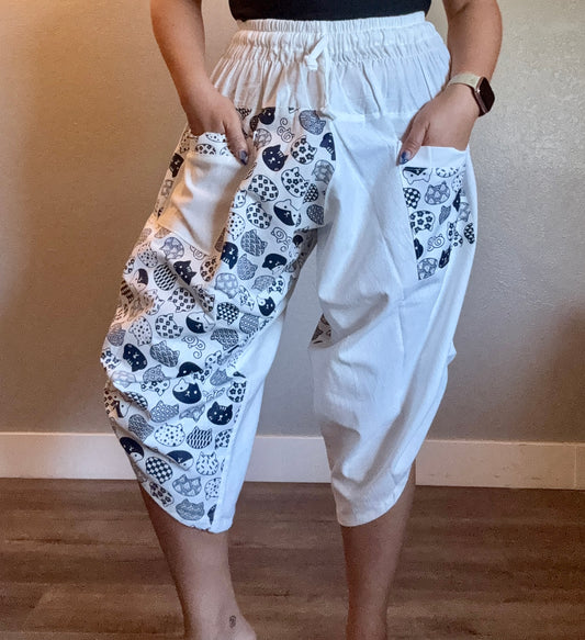 Unisex Cotton Shorts - White and Blue Neko