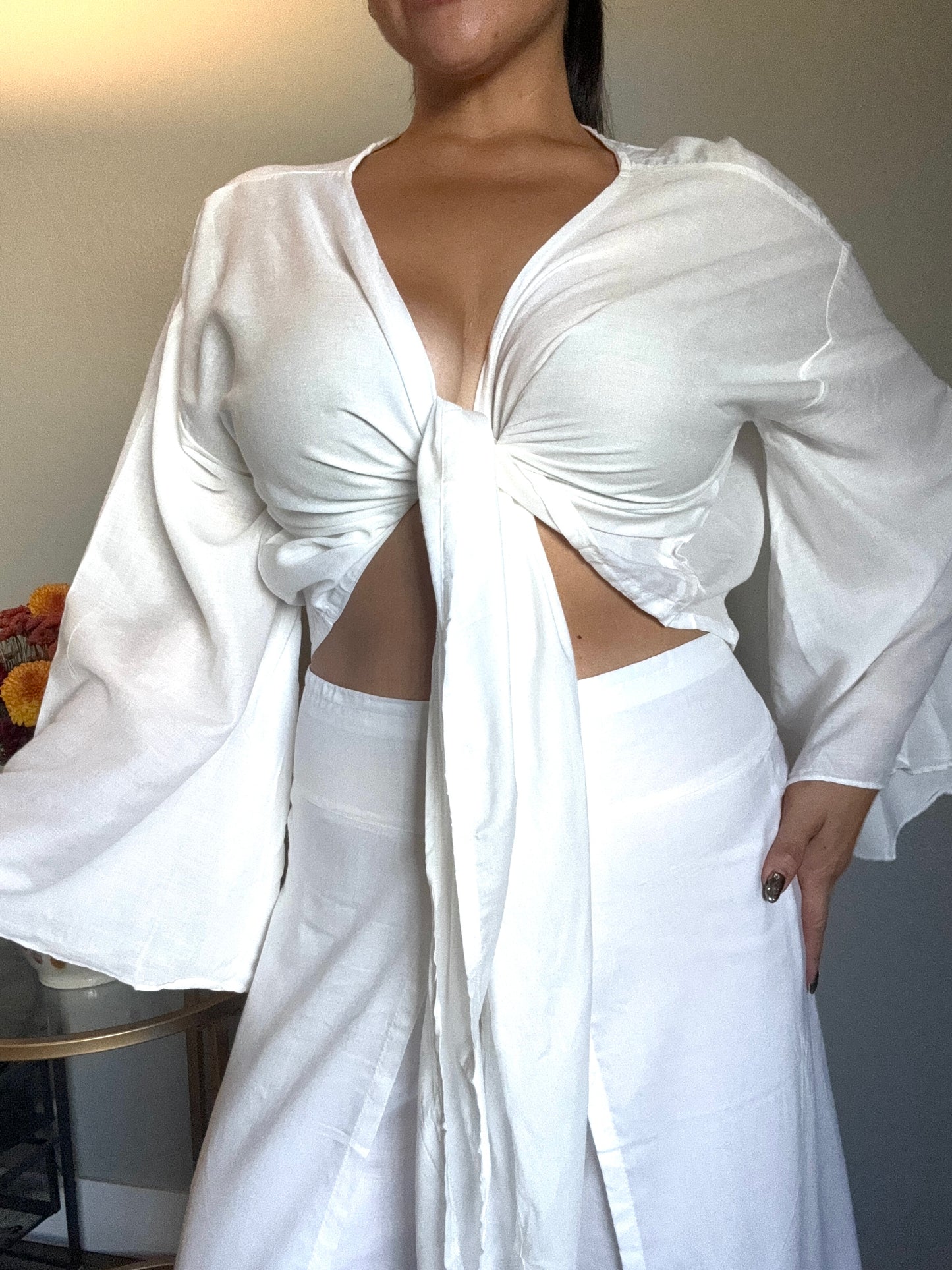 Solid White Wrap Around Top