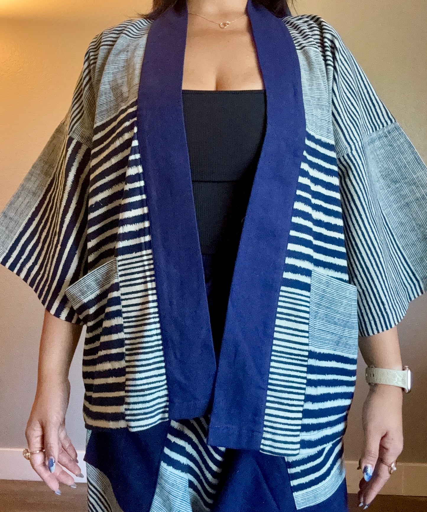 Unisex Cotton Kimono - Blue Stripes