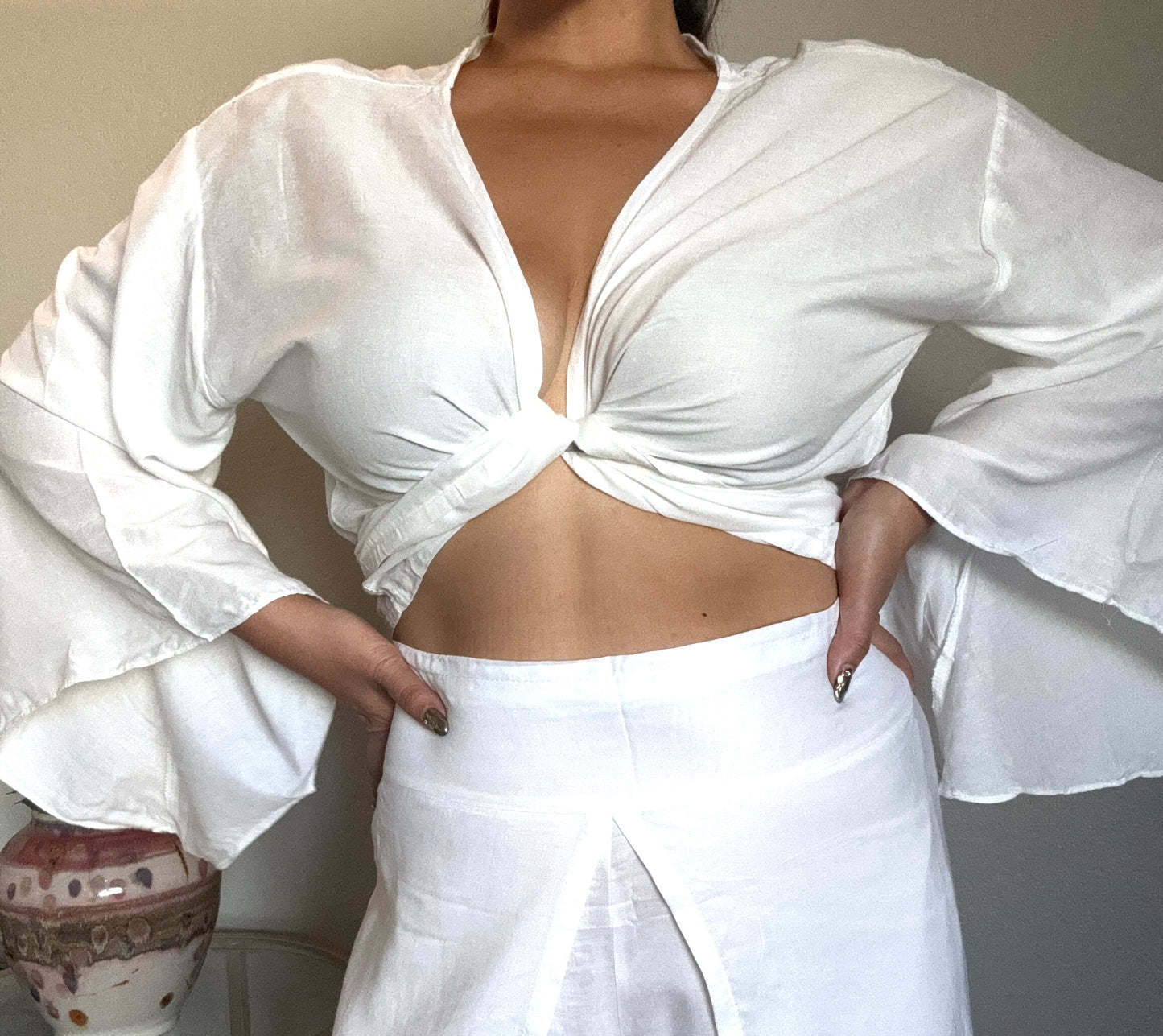 Solid White Wrap Around Top
