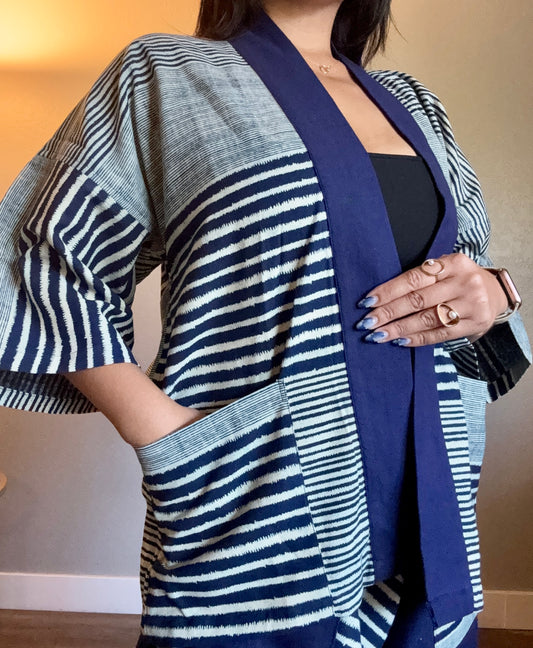 Unisex Cotton Kimono - Blue Stripes