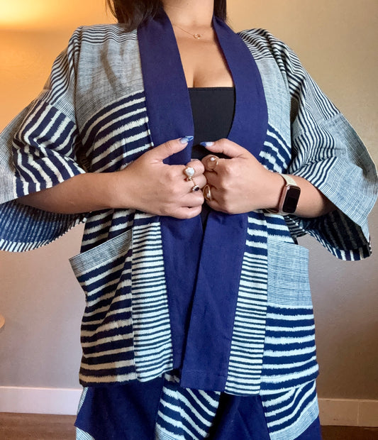 Unisex Cotton Kimono - Blue Stripes