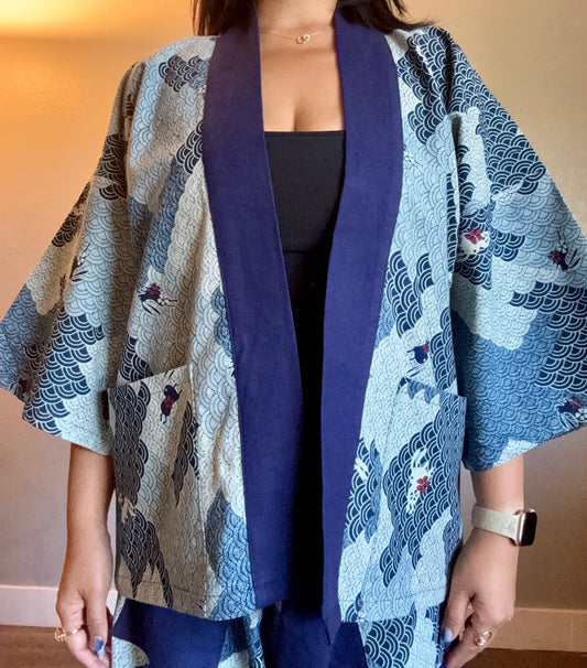 Unisex Cotton Kimono - Blue Bunny