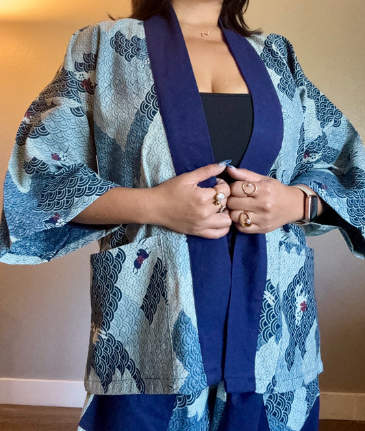 Unisex Cotton Kimono - Blue Bunny