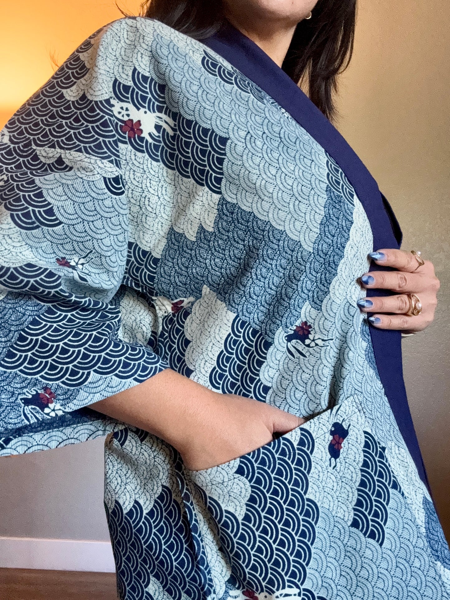 Unisex Cotton Kimono - Blue Bunny