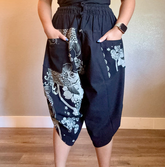 Unisex Cotton Shorts - Black Koi Fish