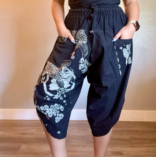 Unisex Cotton Shorts - Black Koi Fish