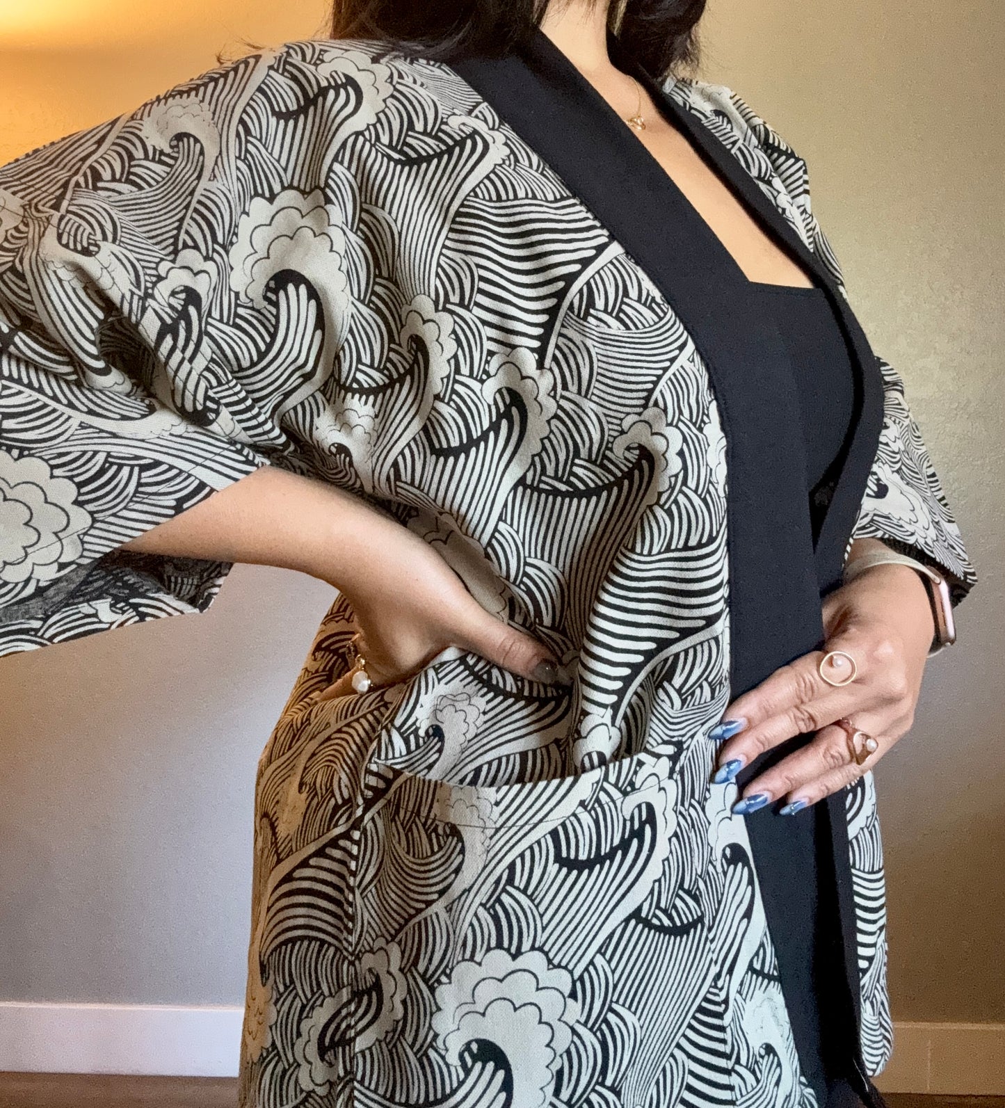 Unisex Cotton Kimono - Black Wave