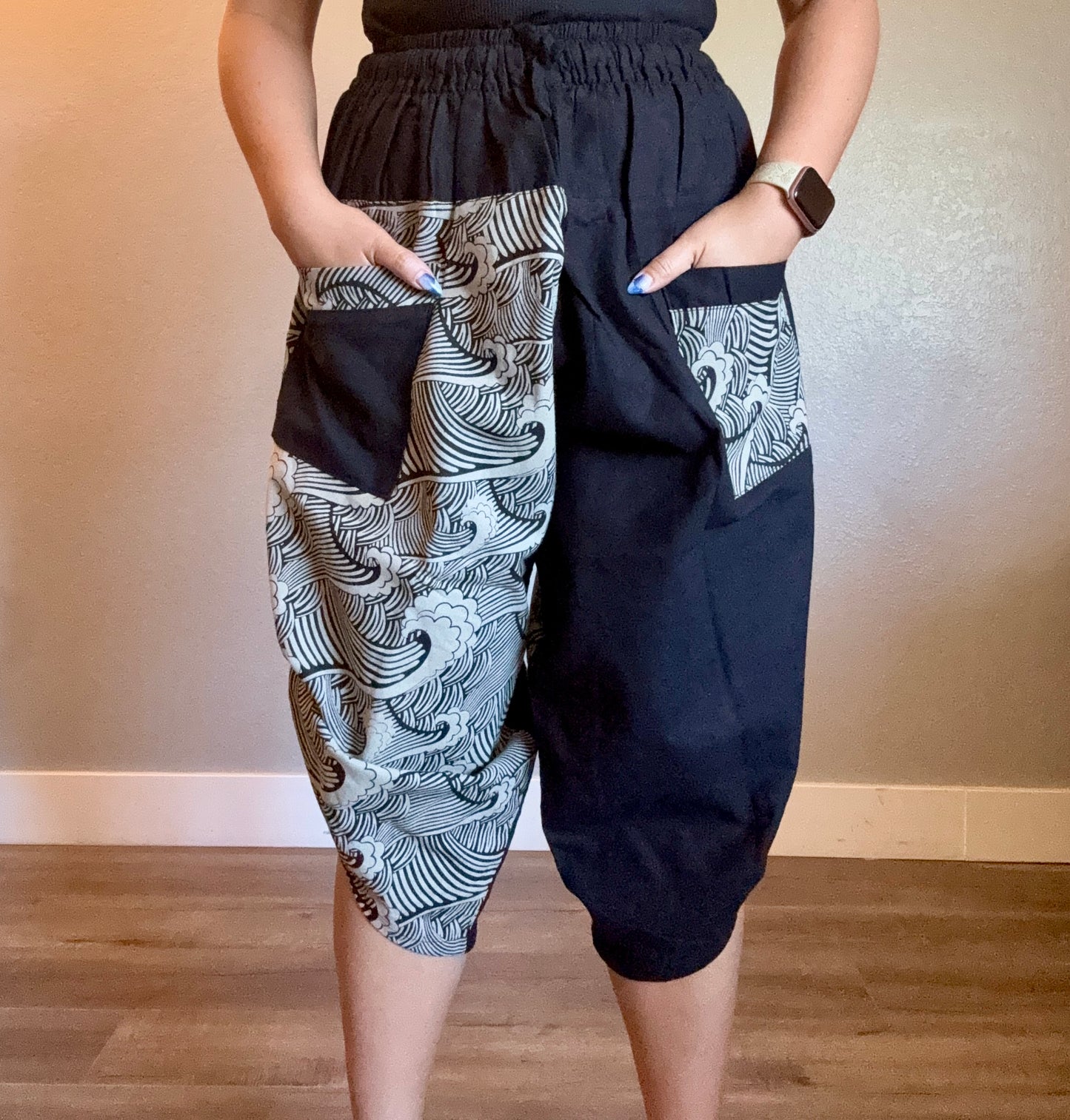 Unisex Cotton Shorts - Black Waves
