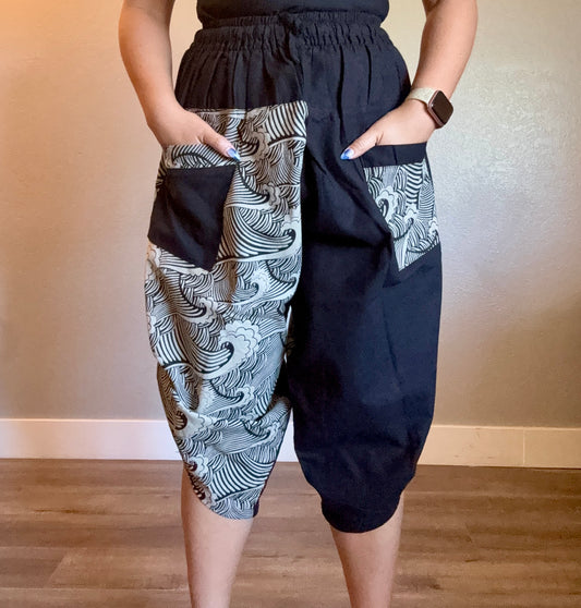 Unisex Cotton Shorts - Black Waves