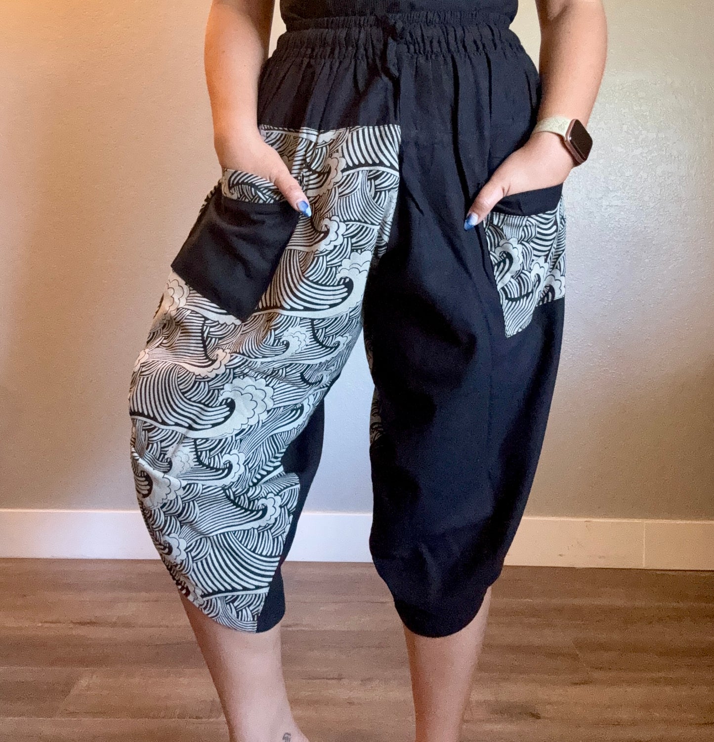 Unisex Cotton Shorts - Black Waves