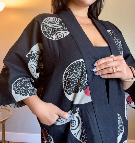 Unisex Cotton Kimono - Black Sunny