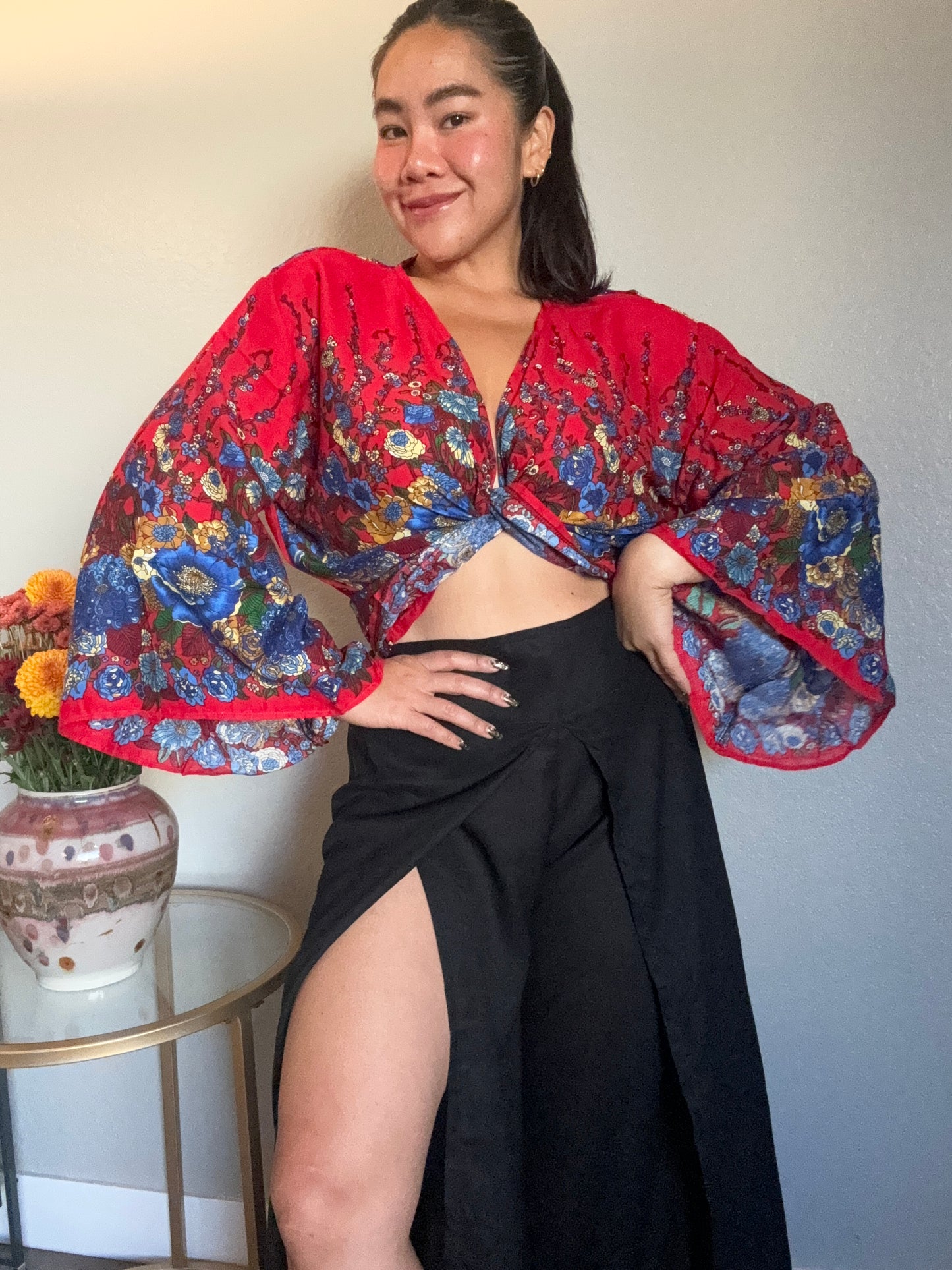 Red Merry Wrap Around Top