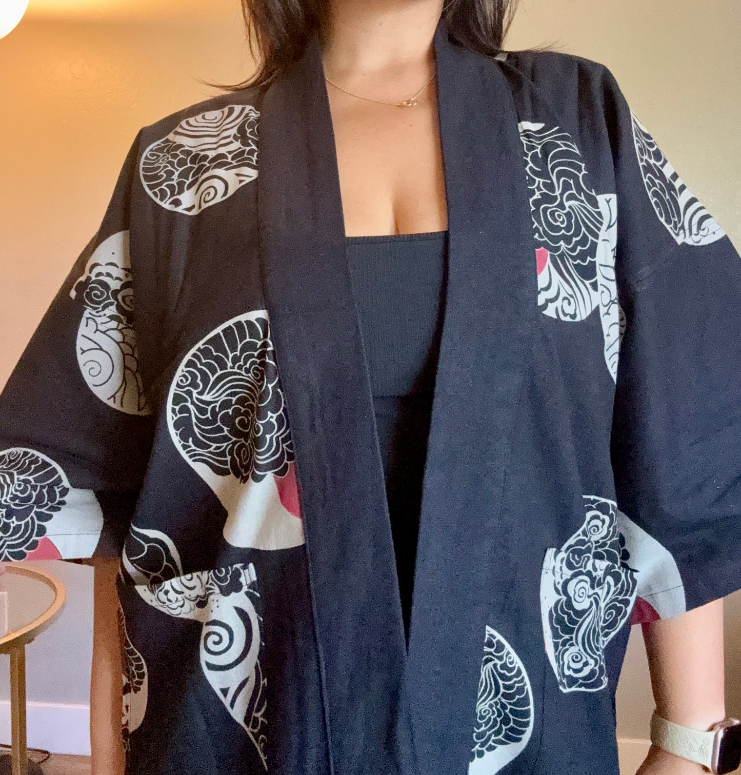Unisex Cotton Kimono - Black Sunny