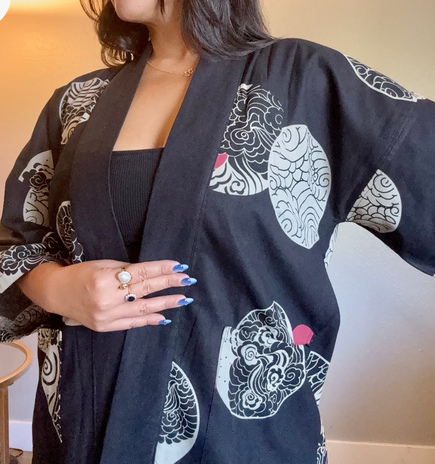 Unisex Cotton Kimono - Black Sunny