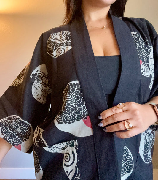 Unisex Cotton Kimono - Black Sunny