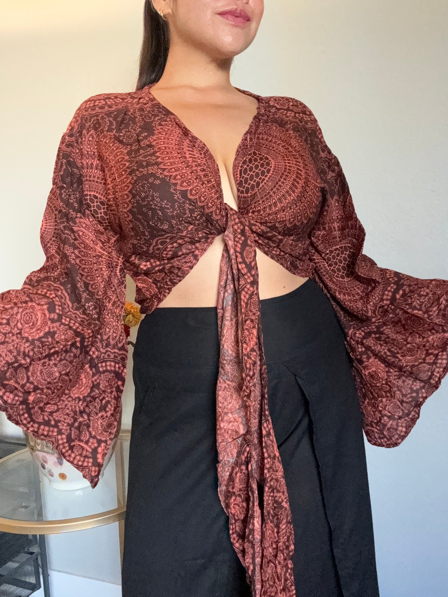 Brown Hearty Wrap Around Top