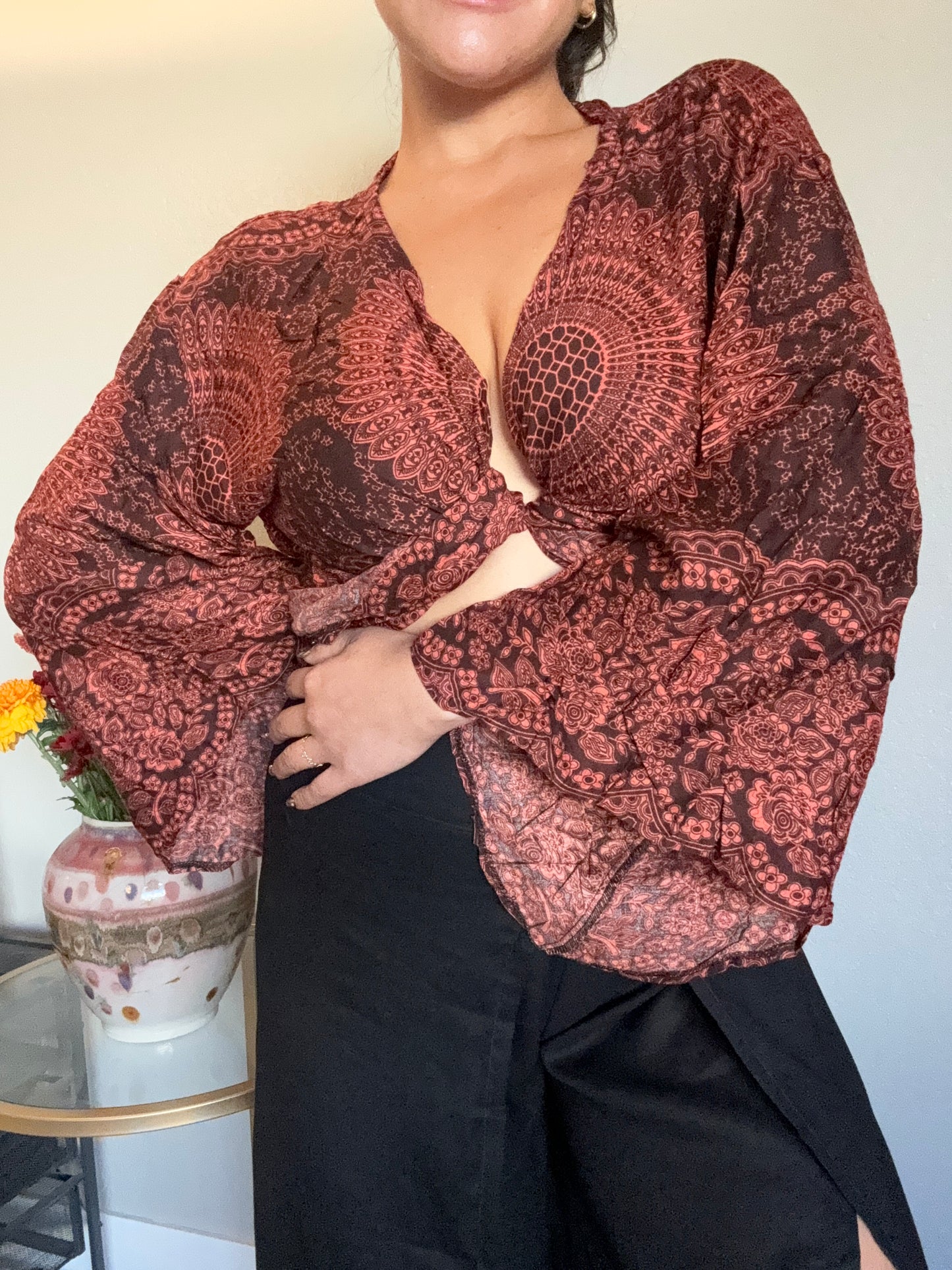 Brown Hearty Wrap Around Top