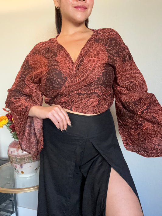 Brown Hearty Wrap Around Top