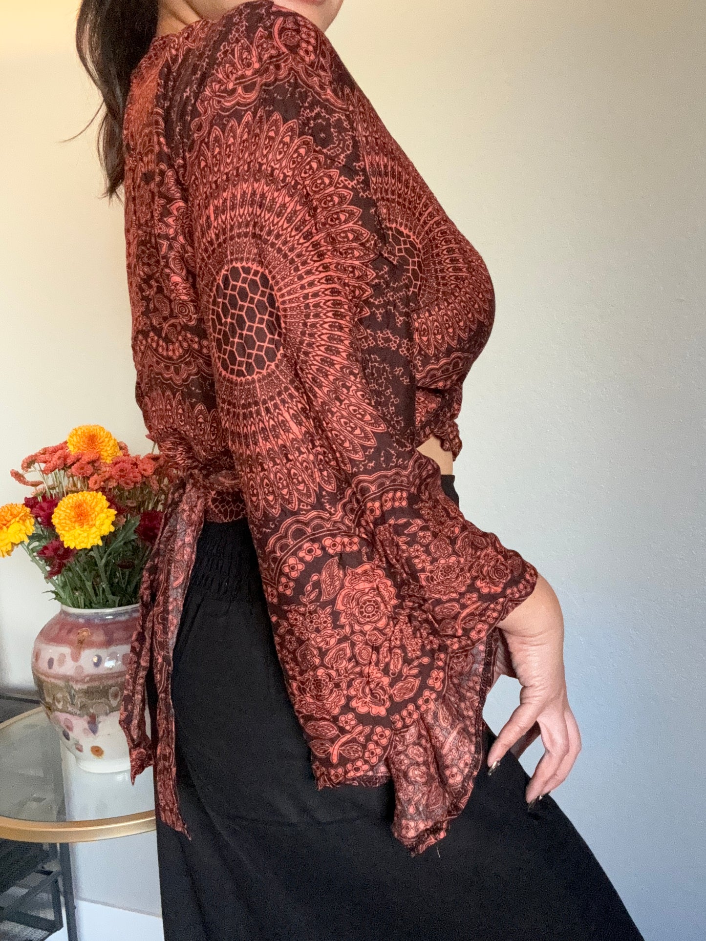 Brown Hearty Wrap Around Top