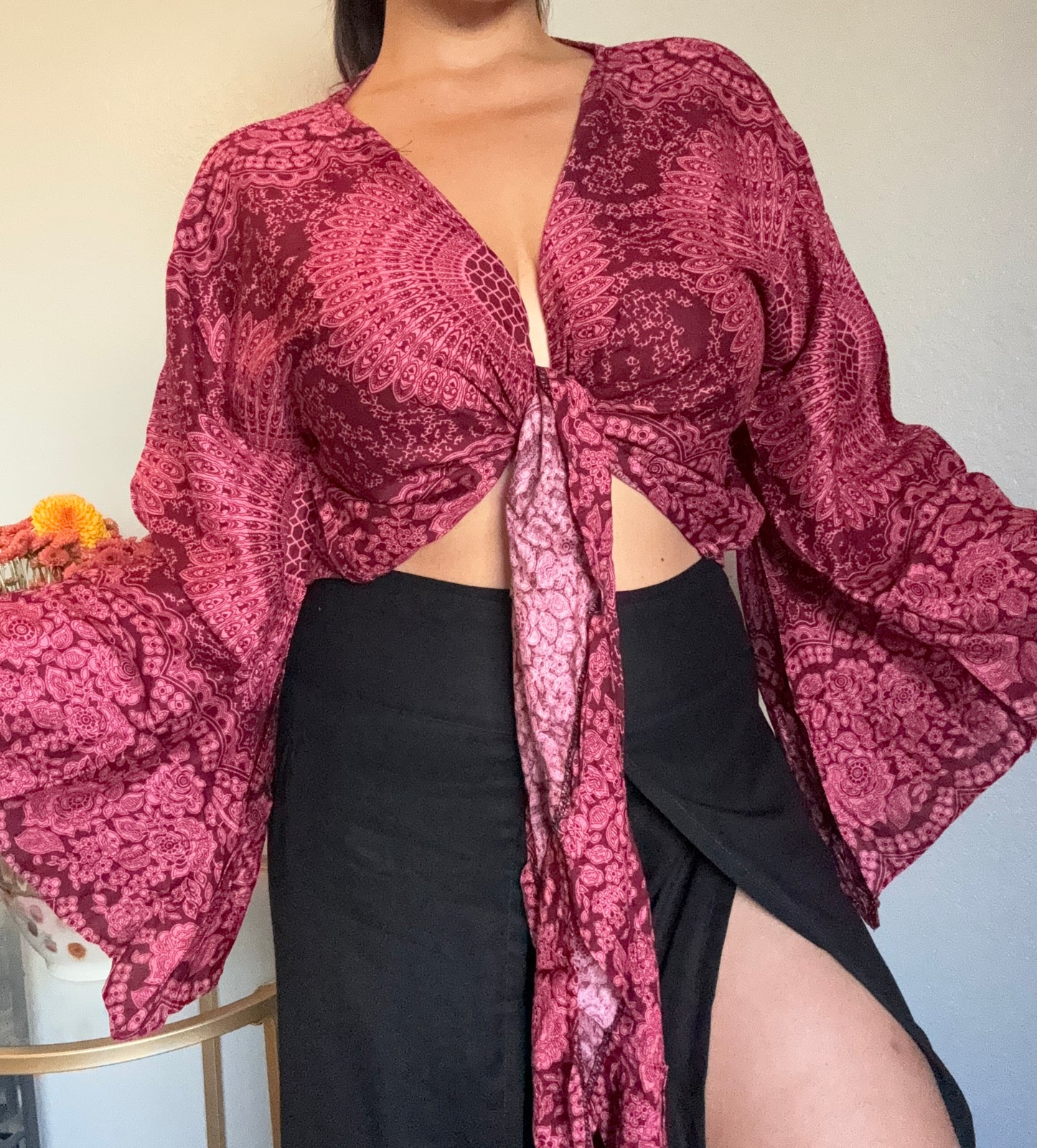 Maroon Pink Hearty Wrap Around Top