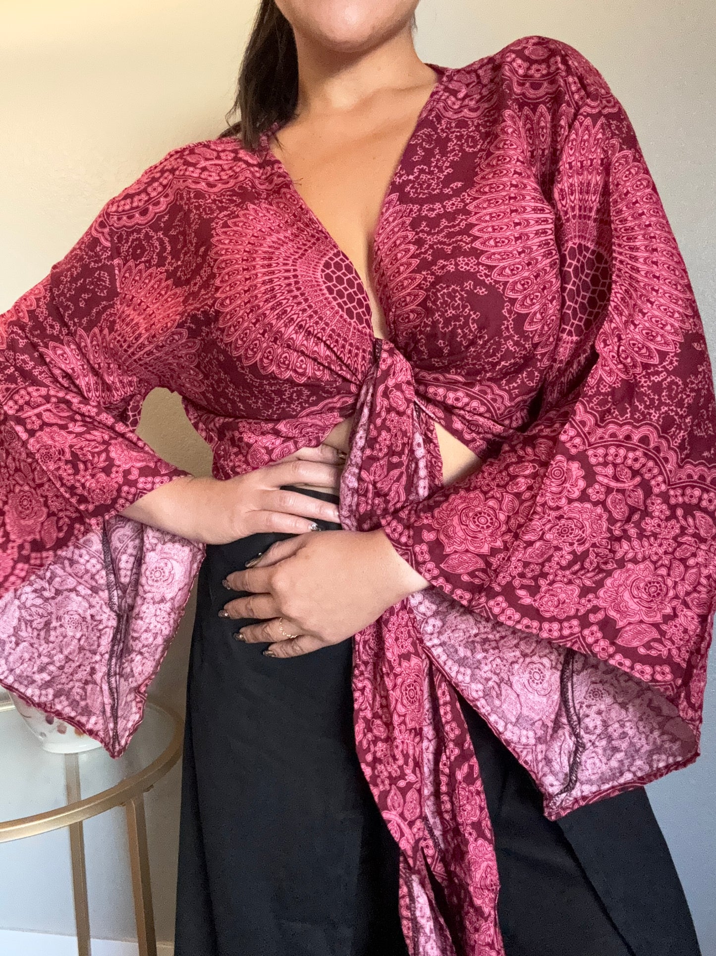 Maroon Pink Hearty Wrap Around Top
