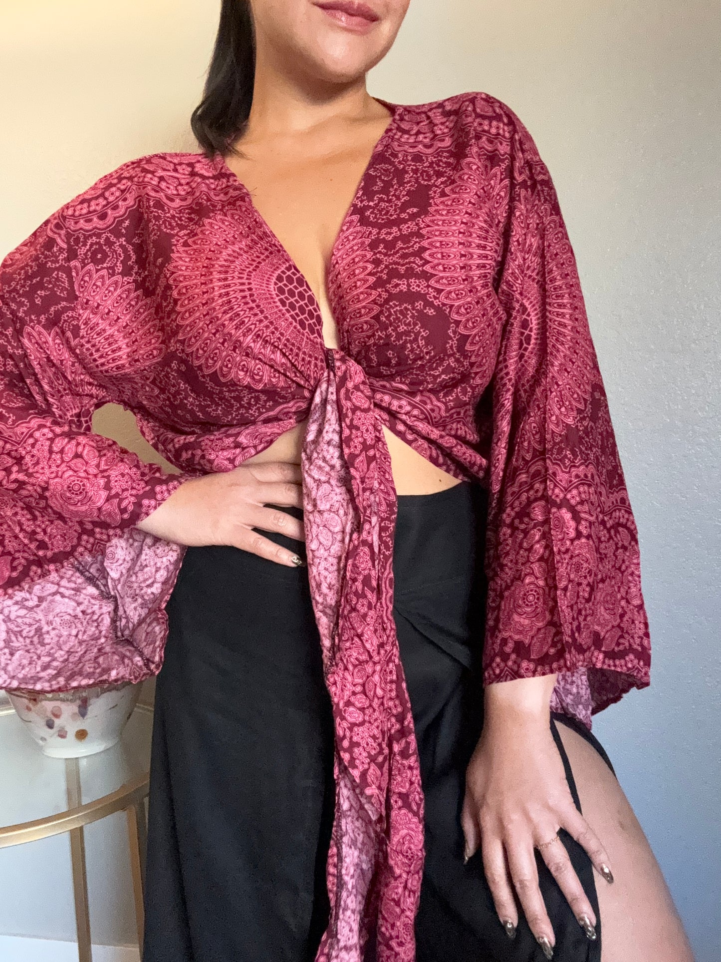 Maroon Pink Hearty Wrap Around Top
