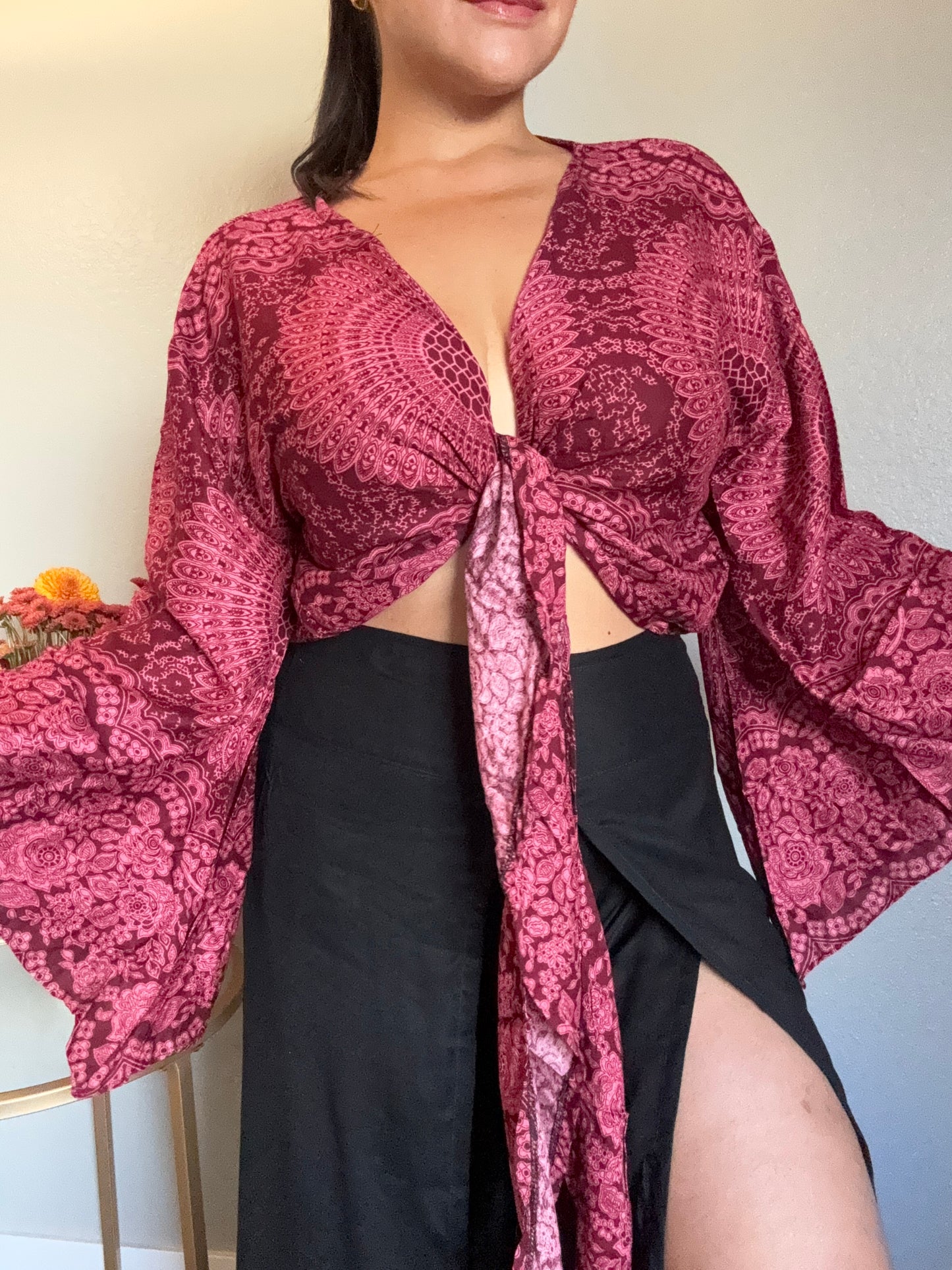 Maroon Pink Hearty Wrap Around Top