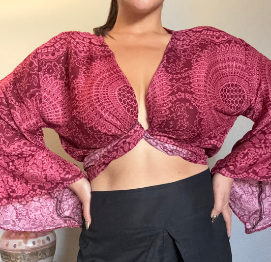 Maroon Pink Hearty Wrap Around Top