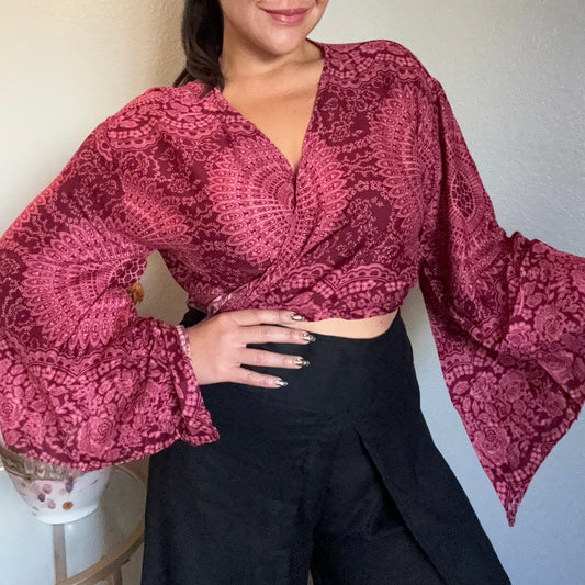 Maroon Pink Hearty Wrap Around Top
