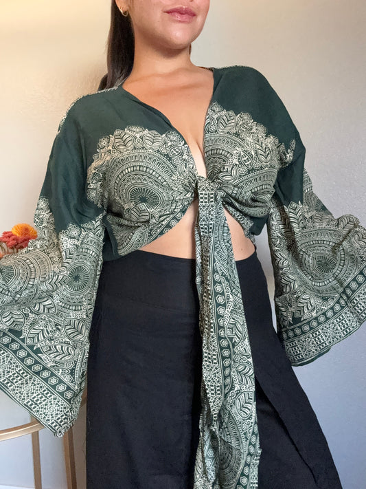 Dark Green Abundant Wrap Around Top