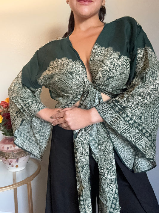 Dark Green Abundant Wrap Around Top