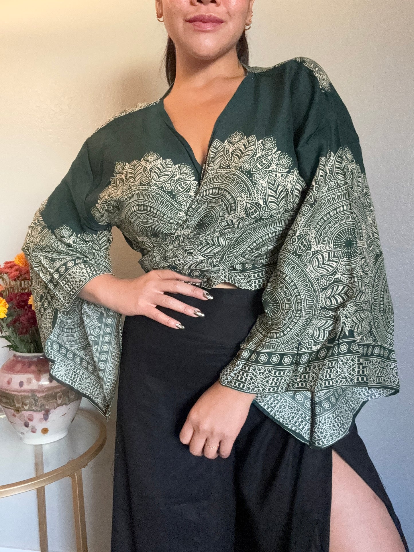 Dark Green Abundant Wrap Around Top