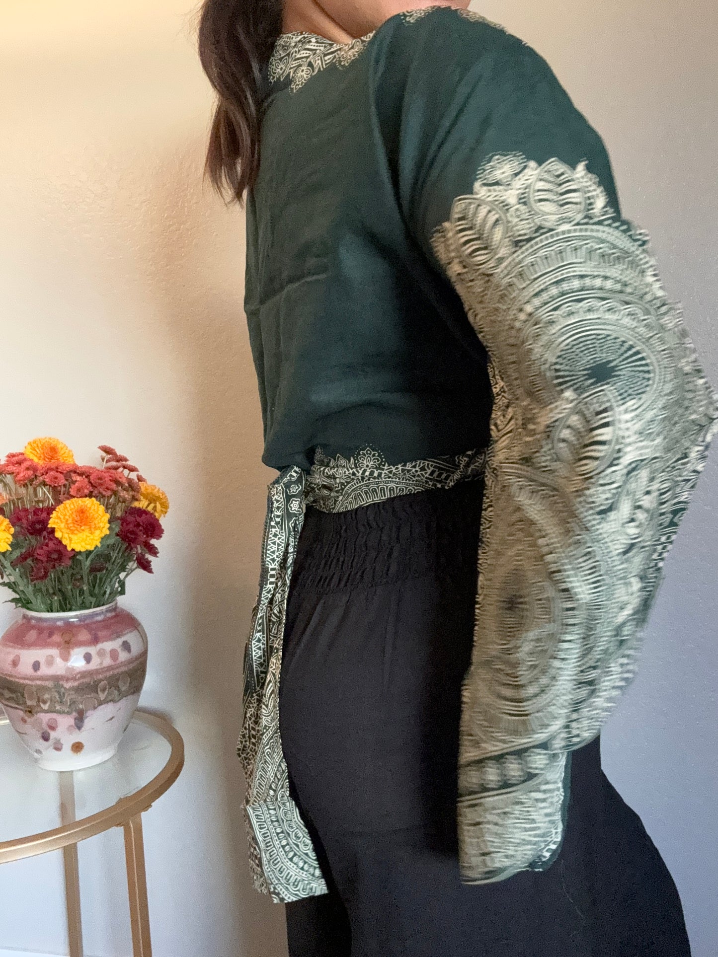 Dark Green Abundant Wrap Around Top
