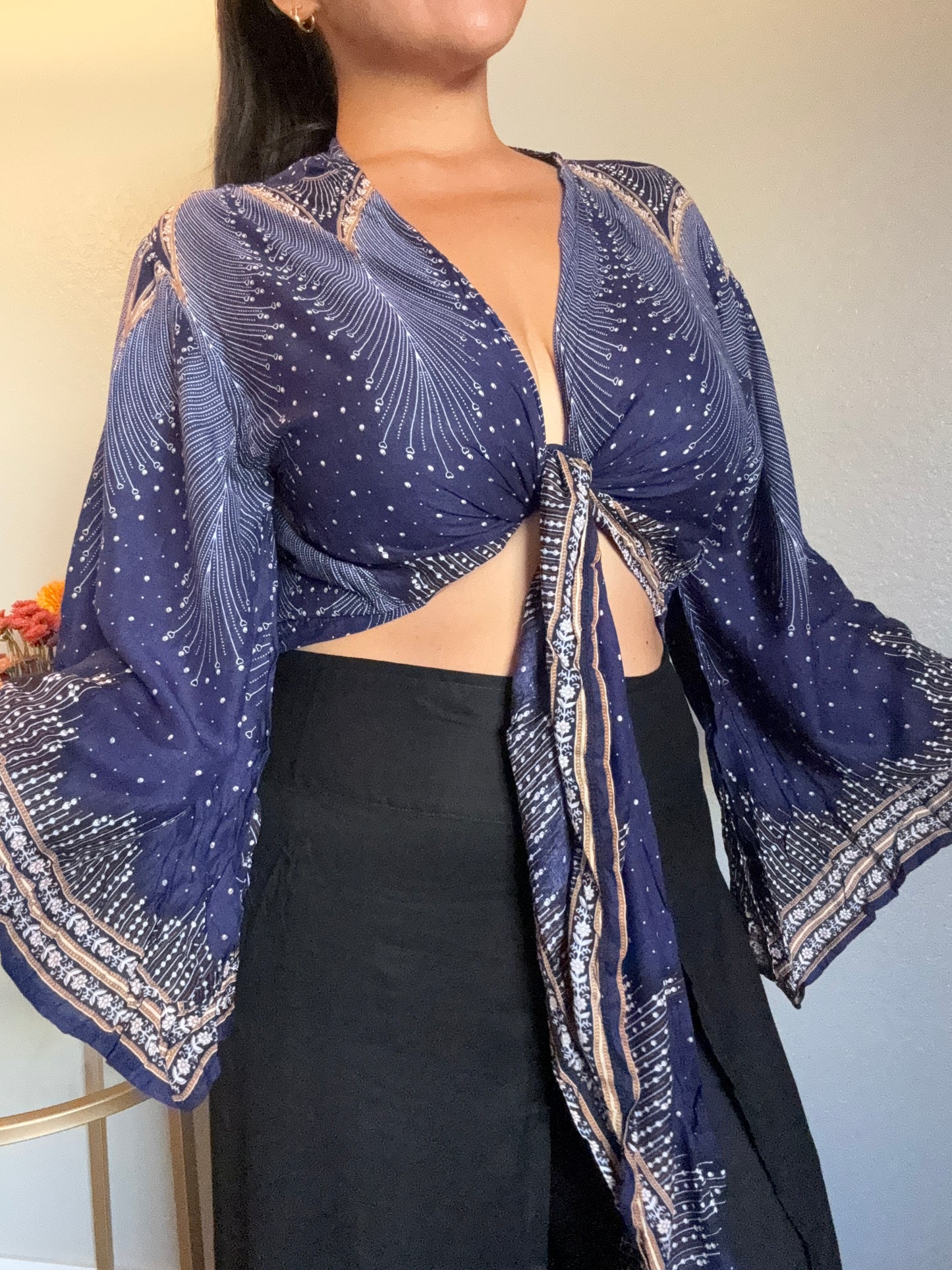 Blue Pleasant Wrap Around Top
