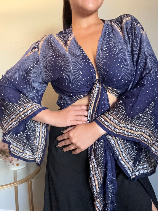 Blue Pleasant Wrap Around Top