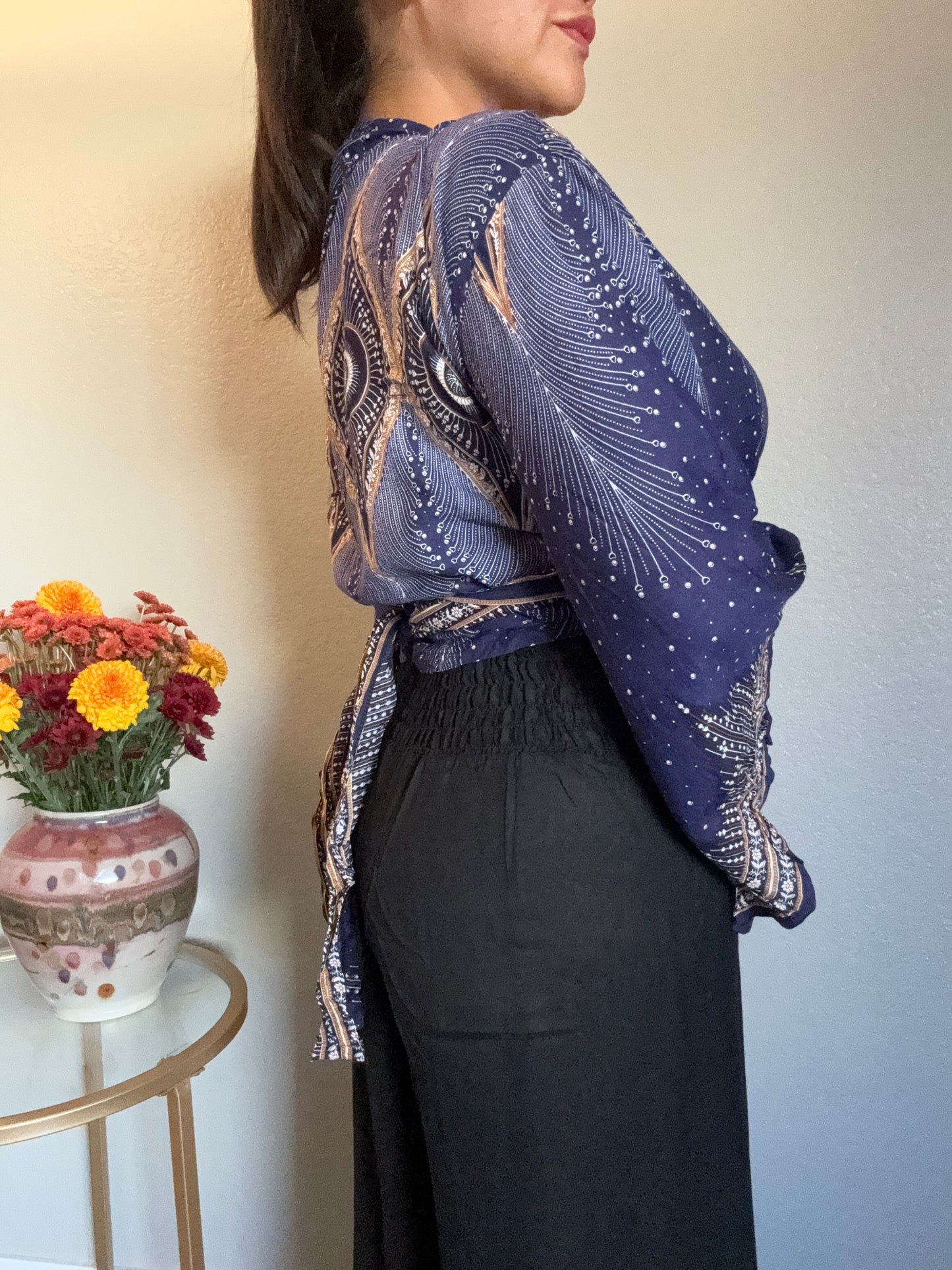 Blue Pleasant Wrap Around Top