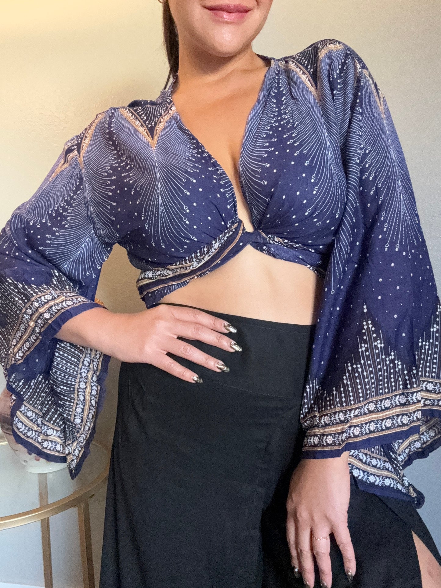 Blue Pleasant Wrap Around Top